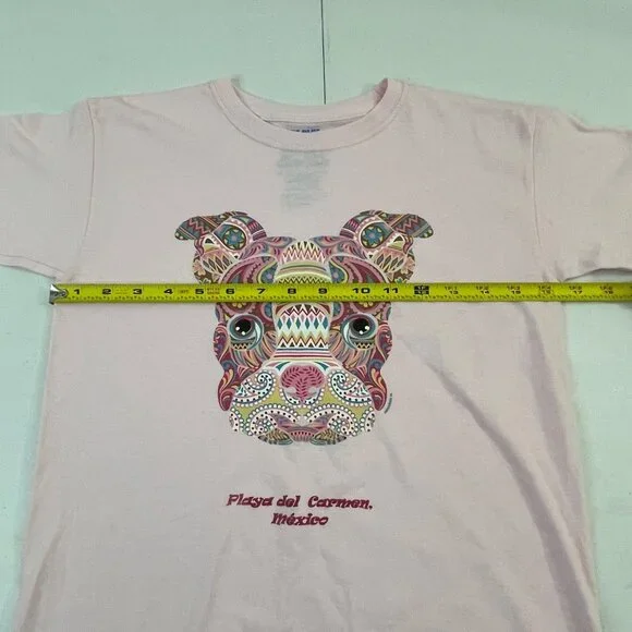 Pink Short Sleeve Tee With Colorful Dog Design Playa Del Carmen México Print - Picture 6 of 7